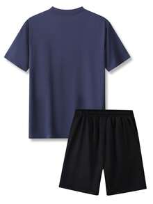 Men's Summer Letter Print Short Sleeve T-Shirt And Shorts Set, Fashion Casual Beach Vacation Fishing Basketball Camping Gym Outdoor Top With Pocket Elastic Waist Drawstring Pants 2 Piece Set, Gift For Boyfriend/Husband - Multicolor - View 3