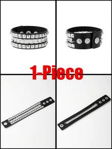 Xiacheng 1/3pcs Punk Leather Bracelet, Unisex, 80s Style Gothic Punk Rock Bangle, Open Cuff Bracelet, Suitable For Party Gift Accessories - Silver - View 15