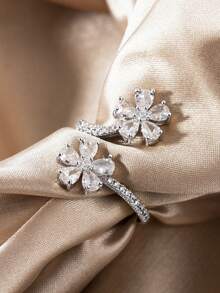 1 chiếc nhẫn hoa có thể điều chỉnh kích thước, thiết kế lấy cảm hứng từ thiên nhiên, kiểu dáng hoa lãng mạn, thích hợp cho tiệc tùng, đeo hàng ngày, kỷ niệm, quà tặng ngày Valentine (Không kèm hộp quà) - Bạc - Xem 3