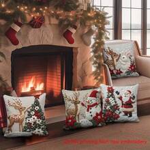 2D 印花 4 件套圣诞主题枕套套装，采用圣诞老人和驯鹿等设计元素，非真刺绣 45.72 * 45.72 厘米 - 拉链开合，可手洗 - 适用于沙发、床和家居装饰（无衬垫） - 彩色 - 查看 8