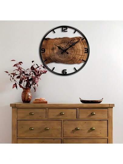 1pc Wooden Klok Silent Non Ticking Digital Tree Ring Round Moderne Home ation Living Room, Bedroom, Office Perfect Birthday s, ation, AA Battery Powered (Not Included), Room Clock, Durable Wood Structure, Interior er, ations