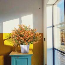 6/12 Packs Decorative Artificial Fall Flowers Durable UV Resistant Autumn Faux Plastic Plants Reusable Yellow Greenery Plant For Home Wedding Garden Fireplace Outdoor Decoration