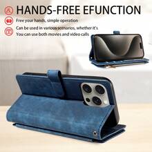 eaacaa 1 chiếc ốp lưng điện thoại kiểu ví gập cổ điển có khe đựng thẻ, dây đeo cổ tay, chống sốc và chống trộm, tương thích với iPhone 17 Pro Max/17 Pro/AIR/17/17e/16 Pro Max/15/14/13/12/11, dòng A16 - Màu xanh lam - Xem 8