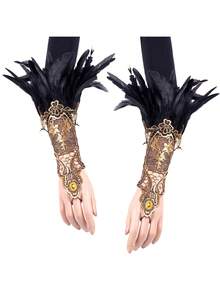 1 Gothic Imitation Leather Hook Finger Glove With Vintage Lace Hollow Wristband And And Lace Up Sleeves, Suitable For Sstage, Drama, Cosplay, Halloween