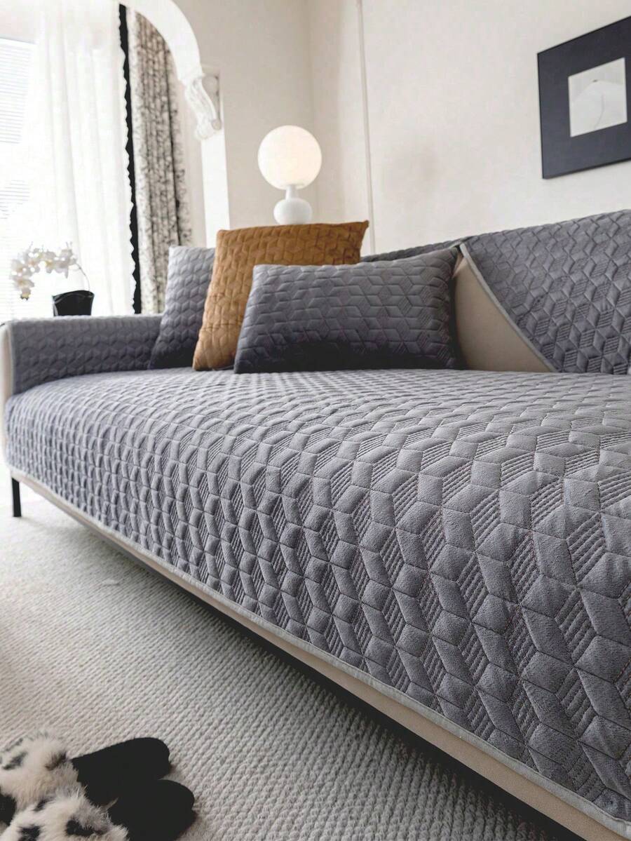 Coussin de canapé matelassé géométrique en velours, style minimaliste, dos antidérapant, adapté aux animaux, doux, multifonctionnel, anti-salissure et anti-poussière, décoration de vacances, convient pour dossier, accoudoir, toutes saisons - Gris - Voir 1