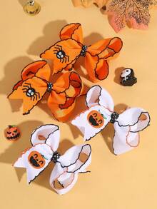 2/4pcs Halloween Pumpkin Bows Hair Clips,Fabric Embroidery Funny Pumpkin Spider Decor Hair Bows,Amusing Hair Accessories For Toddlers Halloween Gifts - Multicolor - View 13