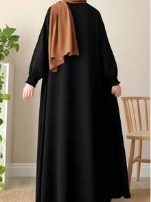 Robe longo elegante de cor sólida, estilo turco Dubai, estilo do Oriente Médio, para mulheres, com zíper, manga longa e evasê, abaya