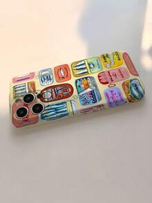 1pc Retro Colorful Sardine Can Graphic Phone Case, Perforated Film Shell Protective Cover Compatible With Samsung/Apple Waterproof Shockproof Anti-Fall Scratch Resistant,International Version, Not The Domestic Version - Multicolor - View 4