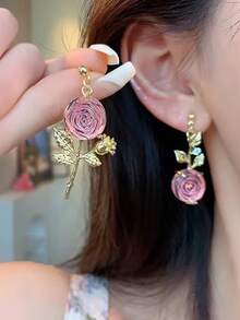 1 Pair Of Gorgeous Pink Heart Shaped Earrings, Exquisite Bow Earrings For Ladies Earrings, Elegant Jewelry Accessories, Wedding Engagement Jewelry, Dinner Prom Decorations, Mother's Day Gifts For Mom - Pink - View 4