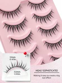 Asiteo 5 Pairs Manga Anime Lashes Natural Look Faux Mink Wispy Cross 3D Volume Eyelashes Korean Japanese Asian Cosplay Eyelashes - 黑色 - 查看 5