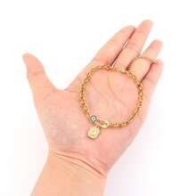 1pc New Fashion Square Letter Eye Stainless Steel Chain Bracelet, Women - Gold Micro-inlaid Square Letters - View 3