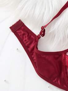 EverydayBra 女士舒适柔软刺绣性感内衣套装，钢圈设计，心形图案，两件套，可调节肩带，文胸和内裤，适合全年日常穿着，圣诞礼物 - 酒紅色 - 查看 5