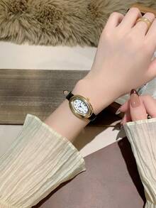 1件女士椭圆形罗马数字休闲优雅石英腕表，适合日常佩戴 - 黑色 - 查看 5