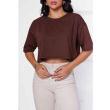 Women's Basic Cropped T-Shirt In Plain Cotton Knit - Rust Brown - View 3