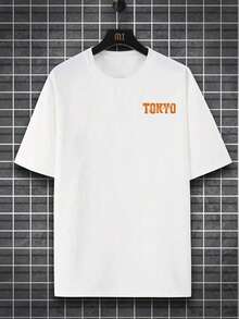 Plus Size Men's Summer Racing Letter Print Round Neck Short Sleeve Casual T-Shirt - White - View 2