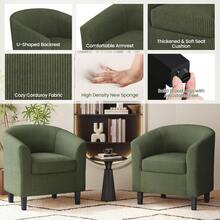 Corduroy Barrel Chair, Upholstered Club Accent Chair, Round Armchair With Soft Cushion For Living Room Bedroom Reading Room, Dark Green,10160465