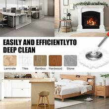 61 Inch Stainless Steel Adjustable Handle And 1 Mop Base And 2 Round Microfiber Mop Replacement Heads Combo Set, Compatible With Round Spin Mop, Home Mop, School Mop For Floor Cleaning (Without Mop Bucket) - White - View 4
