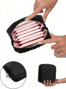 Leopard Print Sanitary Napkin Storage Bag, Minimalist Corduroy Functional Storage Bag Portable Menstrual Cup Bag, Menstrual Pad Bag, Sweet Corduroy Square Makeup Toiletry Storage Bag, Sanitary Napkin Bag, Menstrual Cup Storage Bag, First Menstrual Cycle Bag - Multicolor - View 7