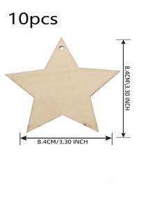 10pcs Natural Wooden Star Shaped Decorative Hanging Ornaments, Blank Wooden Stars For DIY Crafts, Christmas Tree Ornaments, Home Decor, Suitable For Halloween, Home Decoration, Parties, Holidays, Birthday Gifts, DIY