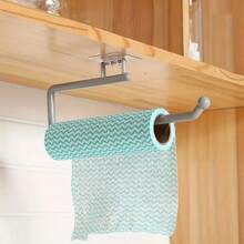 1pc Hanging Paper Towel Holder, Kitchen Cabinet Cupboard Under Shelf Storage Paper Towel Roll Holder Dispenser, Free Punching Wrought Iron Napkins Plastic Wrap Rag Cling Film Storage Rack, Home Kitchen Supplies - Multicolor - View 11