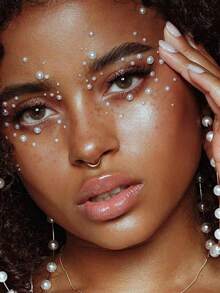 2 Pieces Sparkling Pink Rhinestone Body Gems, 3D Jewelry Stickers For Party Makeup, Accessories, Rhinestone Stickers For Y2K Style, Music Festival - Black and White - View 2