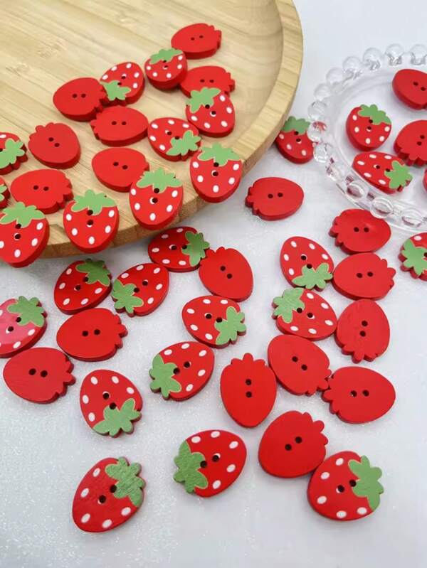 10/50 Stücke Nähzubehör Erdbeere Holzknöpfe, zum Aufnähen, rosa rote farbige Holzknöpfe, Kleidungsdekoration, Handarbeit, Scrapbooking Boutons