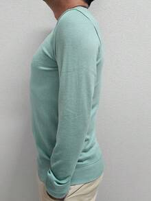 Men's Cold Weather Blouse | Men's Knitted Sweater | Winter Knitted Wool Pullover Long Sleeve V-Neck - 薄荷綠 - 查看 8
