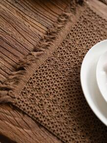 1/4/6/12pcs Bohemian Woven Placemats, Khaki Knitted Hollow Rectangle Coasters, Kitchen Supplies, Water Cup Bowl Dish Non-Slip Mats, Suitable For Daily, Festivals, Gatherings, Parties, Weddings, Dinners, Home Decor, Retro Style