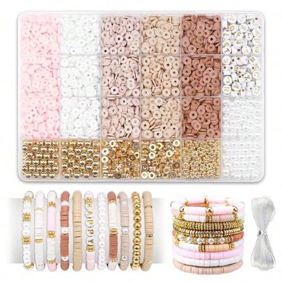 1970pcs Polymer Clay Bead Bracelet Starter Kit, Suitable For Beginner DIY Jewelry Making, Ideal For Crafting Bracelets, Keychains, DIY Soft Clay Beading Hobby, Great Gift