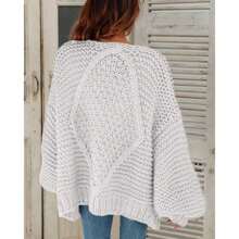 Womens Open Front Chunky Knit Cardigan Oversized Lantern Sleeve Sweater Coat