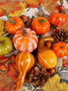 50pcs Mini Realistic Pumpkin Autumn Decor Set, Autumn Leaves, Acorns Bulk Thanksgiving Decorations, Halloween Decorations Autumn Decor, Autumn Decor, Harvest Table Scatter Decor, Porch Wreath, Fireplace Mantel, Halloween Decorations, Bulk Party Supplies, Wedding Decor - Multicolor - View 7
