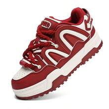 Q-AND Ladies Skateboard Shoes, Women's Outdoor Casual Sports Shoes 8 Colors Matching Women's Shoes Thick-Soled Casual Shoes Campus Sports Shoes Non-Slip Shock Absorption Thick Shoelaces Breathable Fabric Universal For All Seasons Suitable For Students, Outdoor Sports, Fashion Lovers - 紅色 - 查看 3