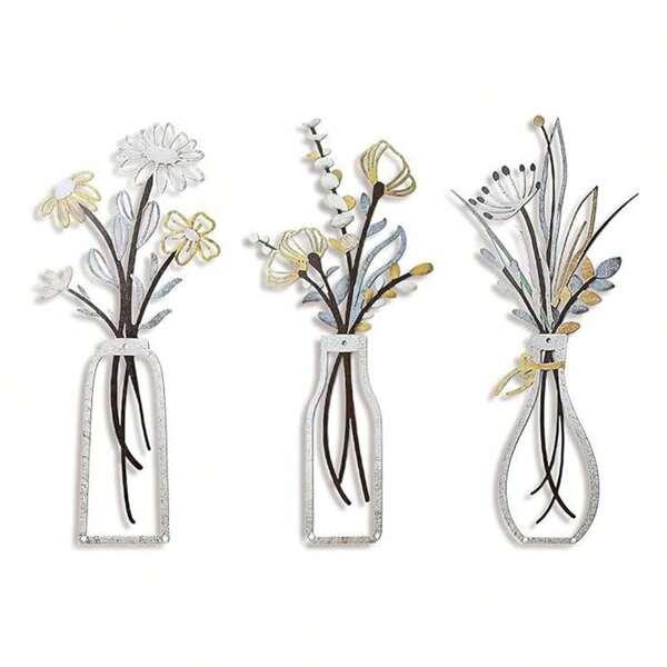 3pcs Metal Flower Wall Art, Farmhouse Floral Pattern, Suitable For Living Room, Bathroom, Bedroom, Mother's Day Gift