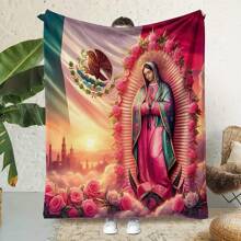Virgin Mary And Rose Printed Flannel Blanket– Soft, Perfect For All Seasons,     Washable And Machine-Washable, Lightweight, Breathable, Comfortable, Warm,  Unique, 280gsm For Him And Her, Perfect For Naps, Camping, Travel, Family, Daily Life, Office Decoration, Birthday Anniversaries, Valentine's Day, Thanksgiving, Christmas, Halloween, Mother's Day, Father's Day, Wedding,   New Year Gifts Provide Personalized Ideal Gifts For Her, Him, Family Members, Boyfriends,  Girlfriends, Fathers, Family Members, Mothers, Lovers,   Daughters, Sons,   Grandfathers, Grandmothers,   Friends, Classmates And Pets.   Sofa,Bed,Car,Bedroom,Living Room,Office,  Outdoor Camping, Beach,Wall Decoration Made From USA - 多色10 - 查看 3
