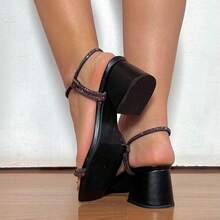 Kirida Calçados Women's Sandals With Rhinestone Straps, Adjustable Back, 5cm Block Heel And Non-Slip Gel Sole - màu đen - Xem 2