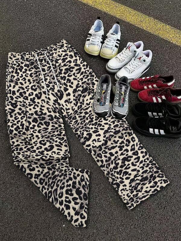 Autumn/Winter Fashion Casual Street Leopard Print Straight Leg Pants For Men With Pockets