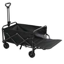 Carrito vagón plegable portátil multiusos con capacidad de 120 Kg color negro, Carrito Plegable de Jardín Portátil Manija Ajustable Ideal para Playa, Camping y Compras Pesadas - Negro - Ver 1