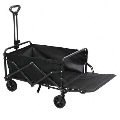 Carrito vagón plegable portátil multiusos con capacidad de 120 Kg color negro, Carrito Plegable de Jardín Portátil Manija Ajustable Ideal para Playa, Camping y Compras Pesadas