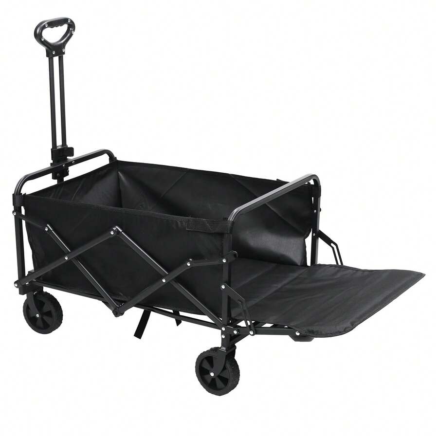 Carrito vagón plegable portátil multiusos con capacidad de 120 Kg color negro, Carrito Plegable de Jardín Portátil Manija Ajustable Ideal para Playa, Camping y Compras Pesadas - Negro - Ver 1
