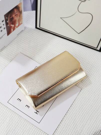 Ladies' Fashion Metal-Decor Envelope Style PU Leather Clutch Wallet With Chain, Elegant Evening Bag Suitable For Party, Banquet, Wedding