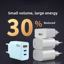 50W Fast Charger With 3 Ports USB C /Type C Wall Charger Phone Charger With 1 M Data Cable Compatible With Iphone 1615/Pro Max, IPad Pro, Oppo, Vivo - European Plug(Blue) Nan Fast Charging - EU C Type Plug(220-240V) - View 5