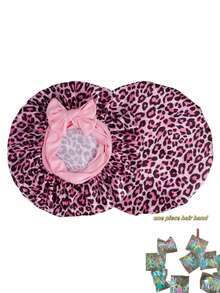 豹纹真丝睡帽，女士缎面睡帽，发带，夜间睡眠帽，围巾式头带，适合卷发，带抽绳睡帽 - 豹紋 - 查看 11