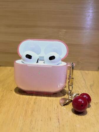 1ชิ้น เคสหูฟังมินิมอลสีชมพูประกายแวววาว + จี้ลูกกวาด