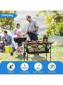 Mesa Plegable Impermeable con Bolsillo de Malla para Jardin,Camping,Viaje,Robusto Acero al Carbono - Negro - Ver 5