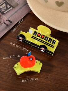 3 bucăți la modă creative amuzante cu desene animate cu mașină, Apple, riglă, agrafe de păr pentru autobuz școlar, potrivite pentru ținute școlare, accesorii de păr pentru petrecere, lucruri școlare, facultate
