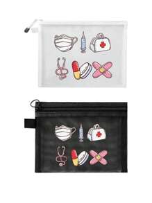 Sac cosmétique en maille avec masque, trousse médicale, seringue, stéthoscope, motif de pilules, sac de rangement portable, sac à maquillage, sac de soins de la peau, articles de voyage essentiels, fournitures de dortoir, cadeaux de mariage pour la mariée, cadeaux pour la fête des mères, cadeaux d'anniversaire, cadeaux pour les amis et les enseignants, sac de rangement pour médicaments, rangement de salle de bain, rangement de bijoux, sac de rangement pour huile à lèvres et cosmétiques, sac de toilette pour dortoir étudiant, cadeau pour épouse, famille, amis, collègues, médecins et infirmières
