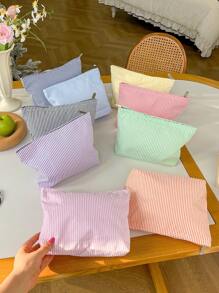 1Pc Fashion Stripe Makeup Bag Waterproof Stripe Cosmetic Bag Women'S Cosmetic Bag Portable Canvas Travel Toiletries Storage Bags Makeup Case Clutch Purse Handbags Small Bag Storage Makeup Case,Candy Colored Handbag,Travelling Bags For Ladies,Sanitary Napkin Bag,Pencil Case Daily Big Large Capacity Makeup Brushes Travel Toiletry Bag - Multicolor - View 2