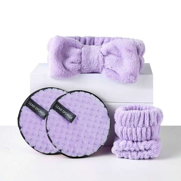 Kit de ferramentas de limpeza facial com 5 peças, 2 discos demaquilantes + 1 faixa de cabeça + 2 pulseiras, discos demaquilantes redondos para limpeza com água, combinados com faixa de cabeça e pulseiras, conjunto de ferramentas de limpeza diária, unissex