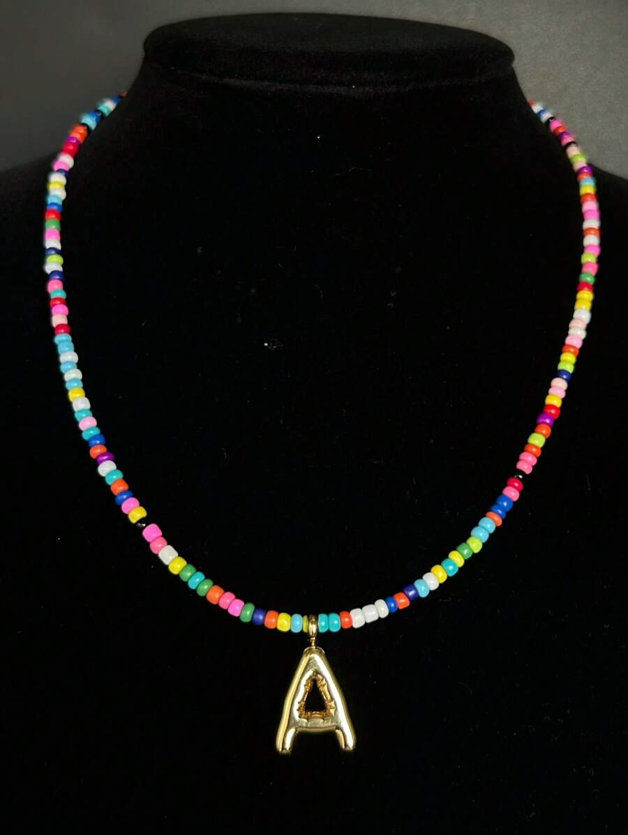 1pc Colorful Handmade Beaded Letter Necklace, Gift For Girls - Cute Letter Necklace For Teen Girls, Women's Fashion Letter Necklace For Girls, Personalized Birthday Back To School Gift For Kids Christmas