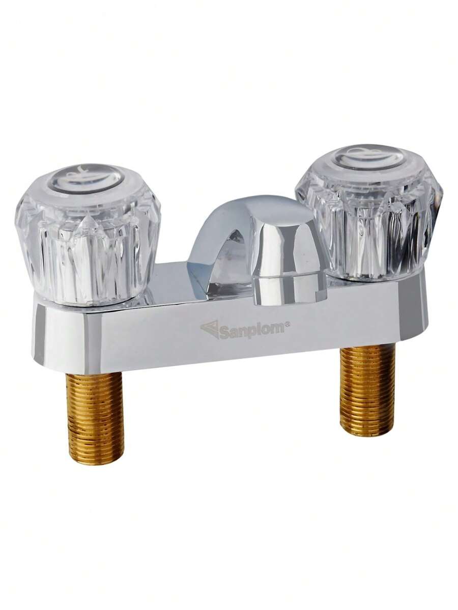 Llave Mezcladora de 4" Cuello Corto Material de Acrilico  Para Lavabo - Plateado - Ver 1